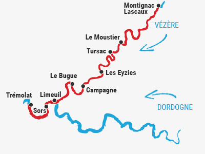 4 days canoe trip Vezere-Dordogne